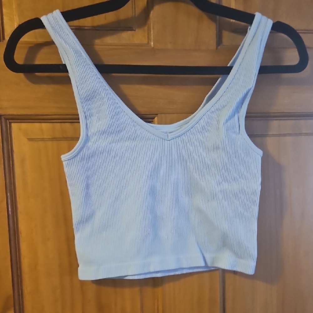 Urban Outfitters Light Blue Ribbed V-Neck Cropped Tank